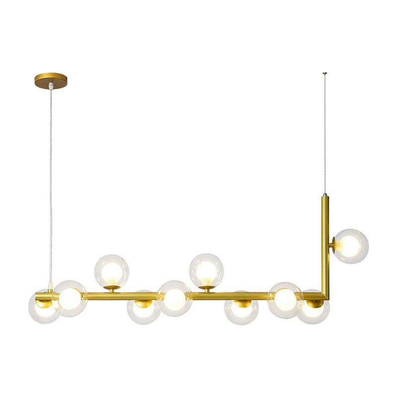 Minimalist Design 10-Light Ceiling Lighting for Dining Room, Black/Gold with Glass Shades