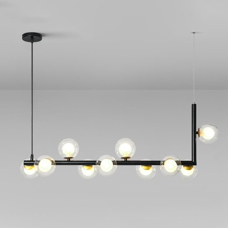 Minimalist Design 10-Light Ceiling Lighting for Dining Room, Black/Gold with Glass Shades