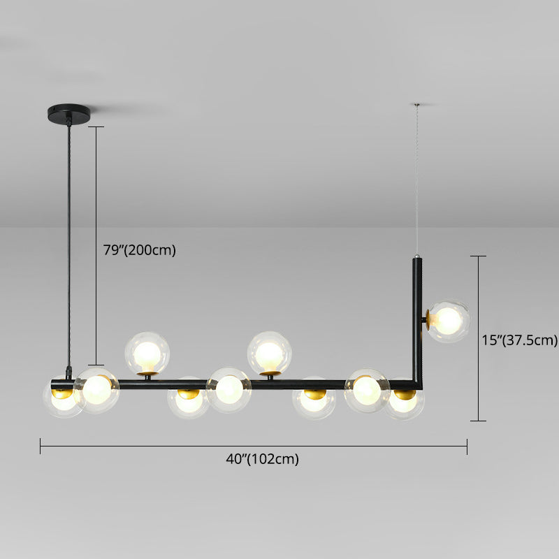 Minimalist Design 10-Light Ceiling Lighting for Dining Room, Black/Gold with Glass Shades