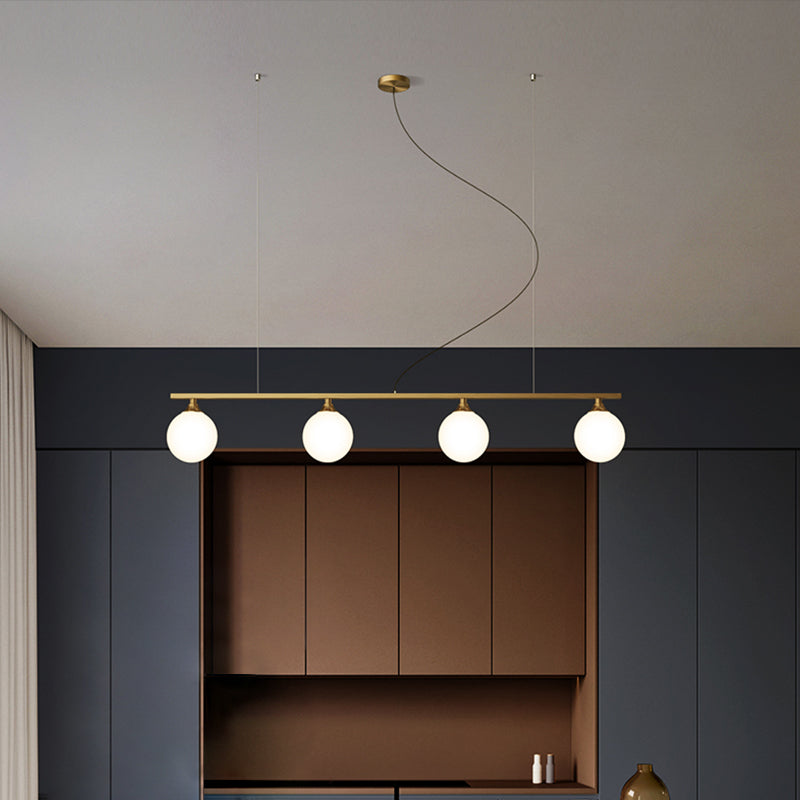 Brass/Black Kitchen Island Light, 4-Light Statement Chandelier Shaded with Frosted Glass