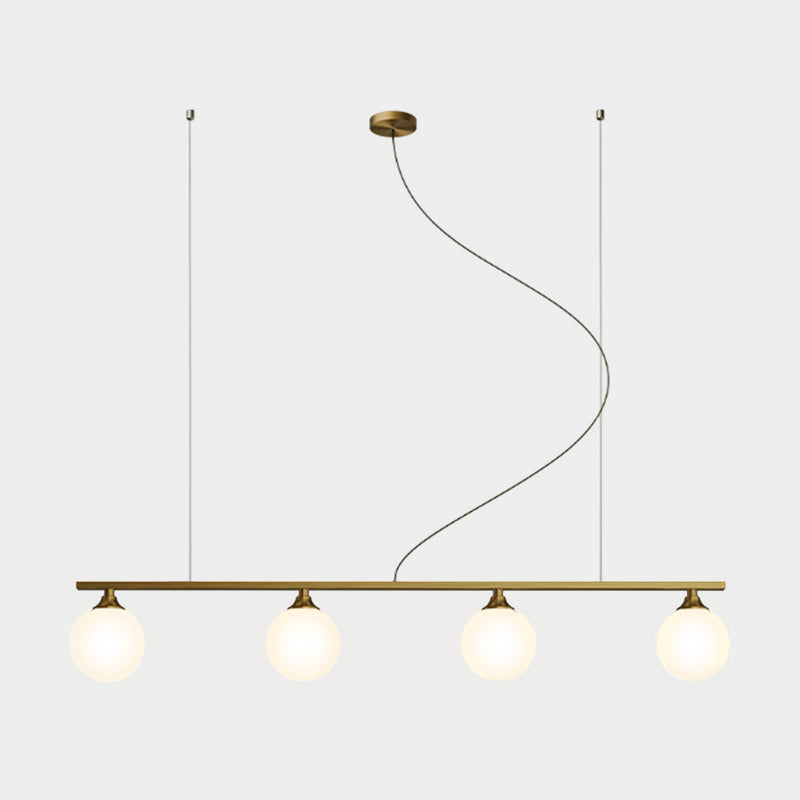 Brass/Black Kitchen Island Light, 4-Light Statement Chandelier Shaded with Frosted Glass