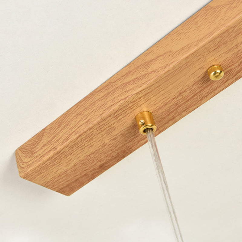 Natural Wood Finish Chandelier 6-Light Glass Shaded Ceiling Light with Adjustable Height