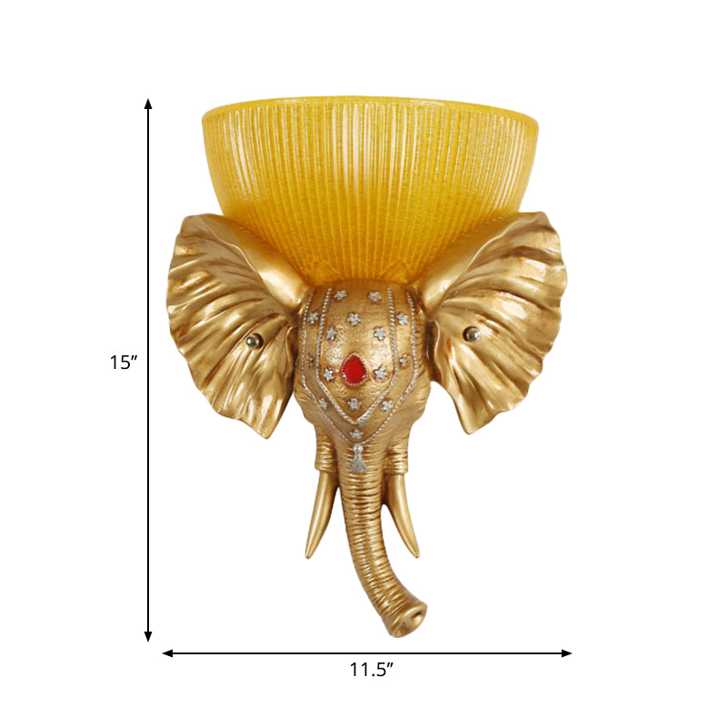 Kolonialschüsselwandhalterung Beleuchtung Bernsteinglas 1 Kopfwandmontierte Lampe mit weißer/goldener Elefantennase nach links/rechts