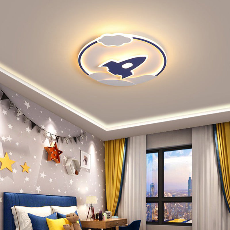 Modern Rocket Flush Mount Ceiling Light Fixture Metal LED Bedroom Flushmount Lighting in Blue