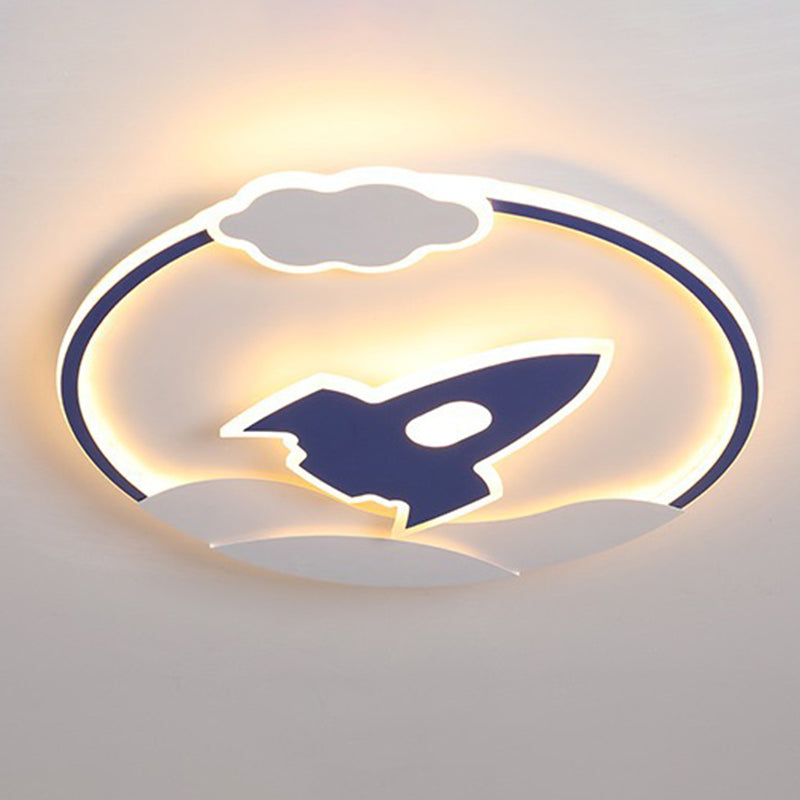 Modern Rocket Flush Mount Ceiling Light Fixture Metal LED Bedroom Flushmount Lighting in Blue