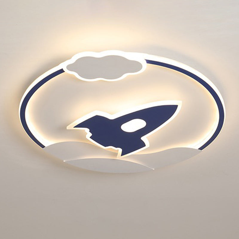 Modern Rocket Flush Mount Ceiling Light Fixture Metal LED Bedroom Flushmount Lighting in Blue
