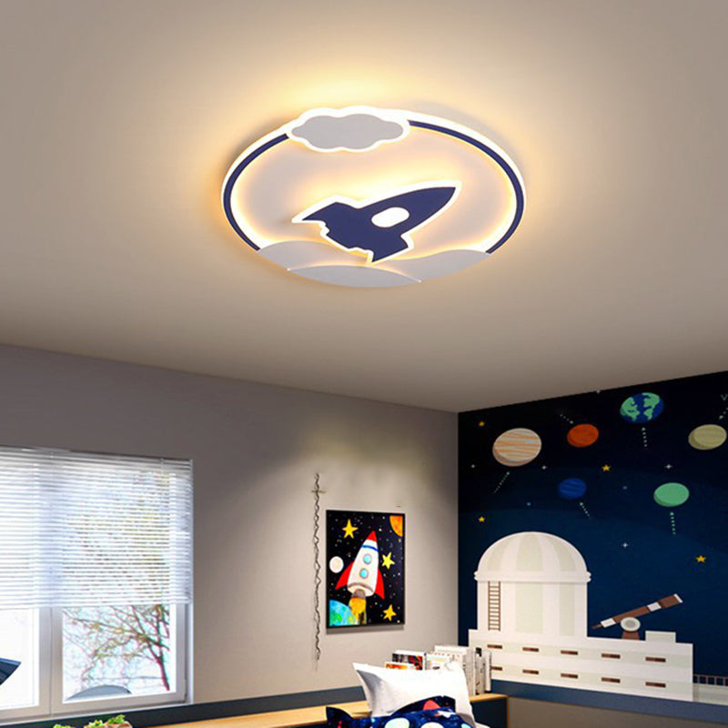 Modern Rocket Flush Mount Ceiling Light Fixture Metal LED Bedroom Flushmount Lighting in Blue