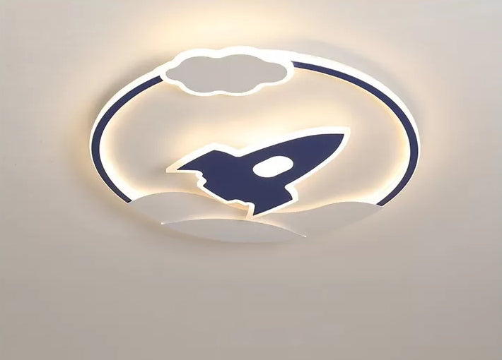Modern Rocket Flush Mount Ceiling Light Fixture Metal LED Bedroom Flushmount Lighting in Blue