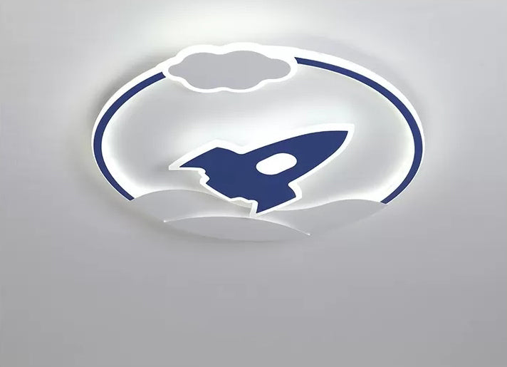 Modern Rocket Flush Mount Ceiling Light Fixture Metal LED Bedroom Flushmount Lighting in Blue