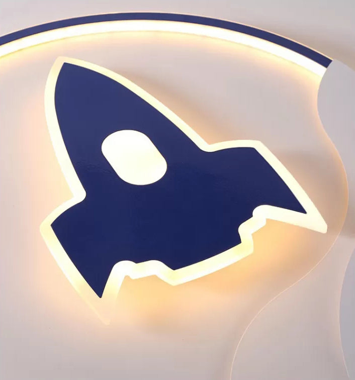 Modern Rocket Flush Mount Ceiling Light Fixture Metal LED Bedroom Flushmount Lighting in Blue