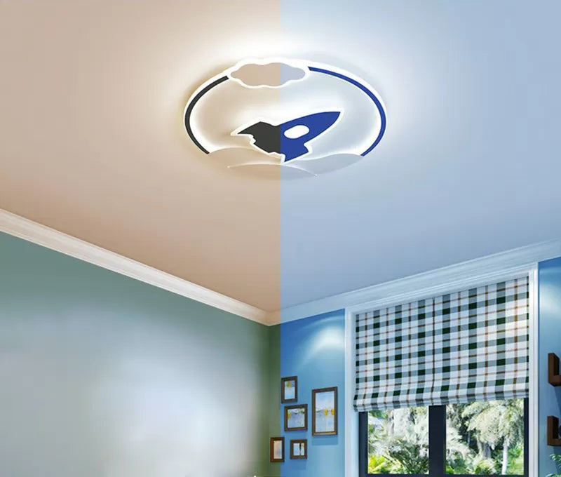 Modern Rocket Flush Mount Ceiling Light Fixture Metal LED Bedroom Flushmount Lighting in Blue