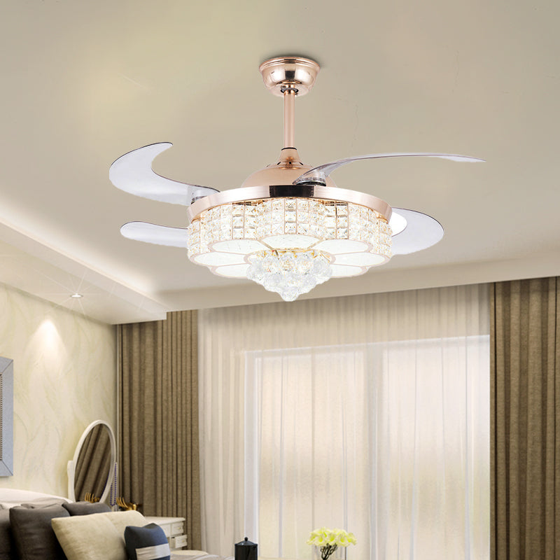 Goldblumendecke Lüfter Licht zeitgenössischer LED -Kristall -Halbblütenlicht mit Fernbedienung/Wandsteuerung/Fernbedienung und Wandsteuerung