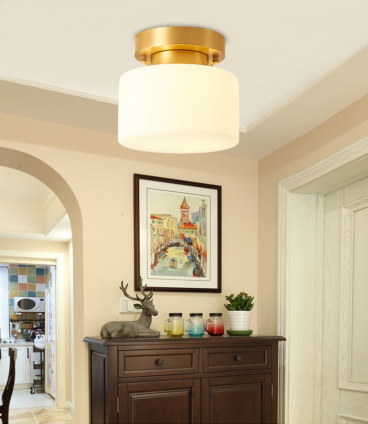 Cylinder Aisle Semi Flush Mount Ceiling Light Glass Modern Semi Mount Lighting in White