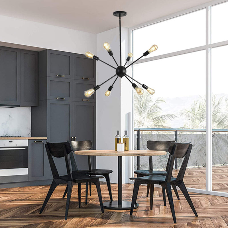 Modern Sputnik Chandelier Black Finish 8-Lights Metal Ceiling Light
