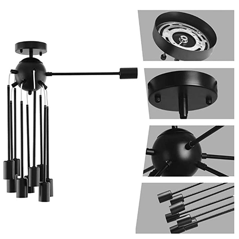 Modern Sputnik Chandelier Black Finish 8-Lights Metal Ceiling Light