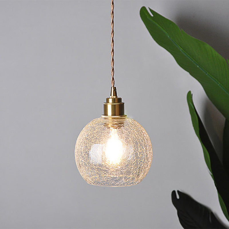Modern Single Round LED Pendant with Crackled Globe Glass Shade Ceiling Lights