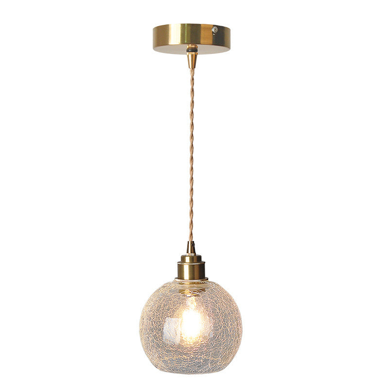 Modern Single Round LED Pendant with Crackled Globe Glass Shade Ceiling Lights