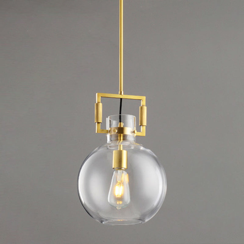 Modern Globe Ceiling Light with Clear Glass Shade, Metal Accents