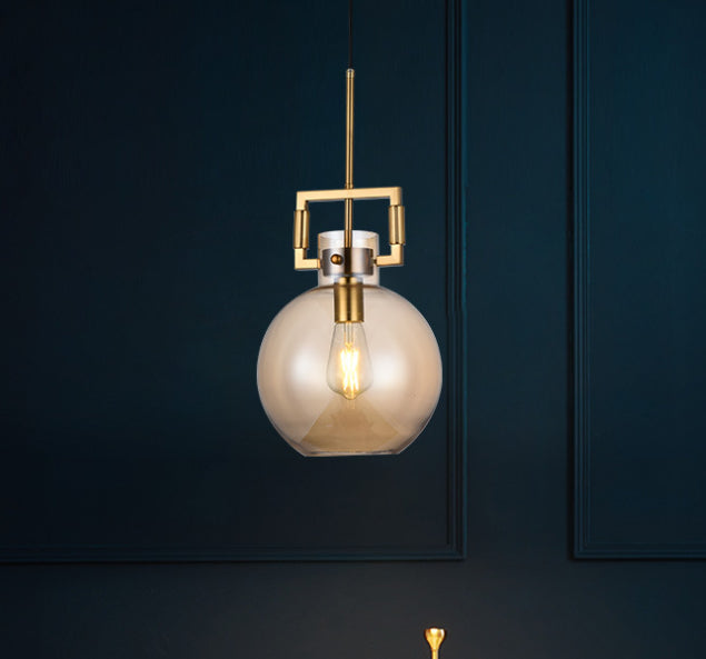 Modern Globe Ceiling Light with Clear Glass Shade, Metal Accents