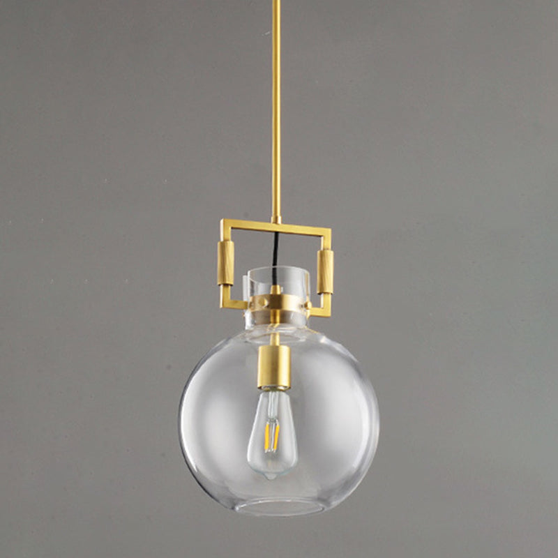 Modern Globe Ceiling Light with Clear Glass Shade, Metal Accents