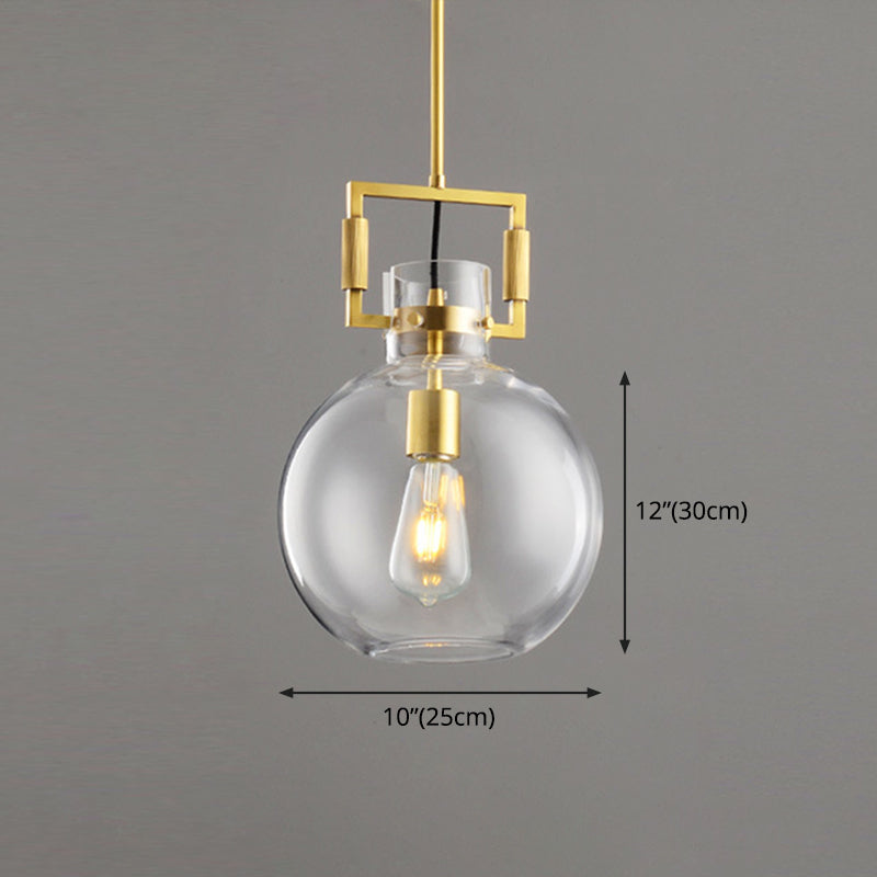 Modern Globe Ceiling Light with Clear Glass Shade, Metal Accents