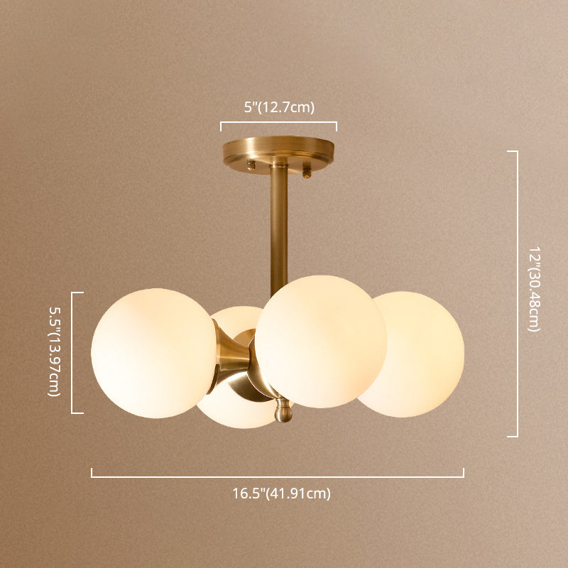 Mont moderne Semi Flush Light Light 4-Light Sphère Verre Semi-Flush Plafond Light pour chambre à coucher