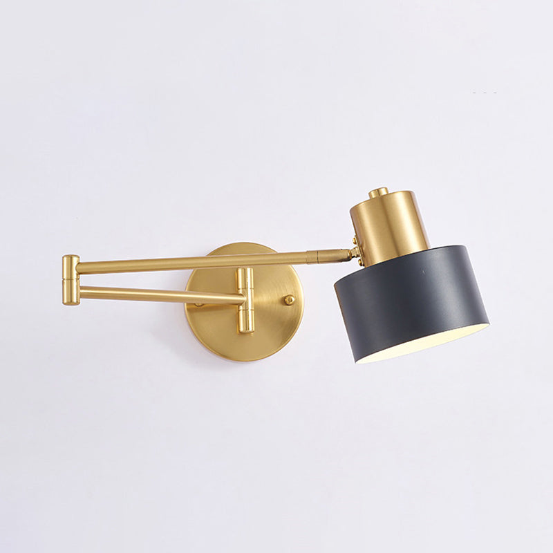 Postmodern Style Wall Sconce Light Swing Arm Metal Shade Wall Lighting with Adjustable Head