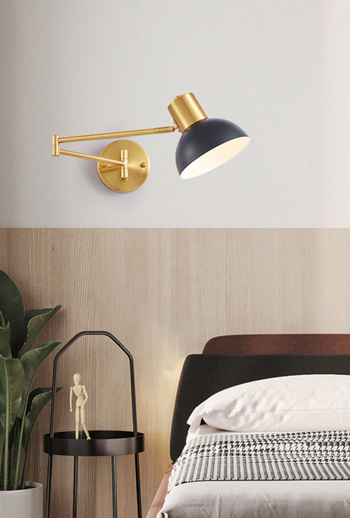 Postmodern Style Wall Sconce Light Swing Arm Metal Shade Wall Lighting with Adjustable Head