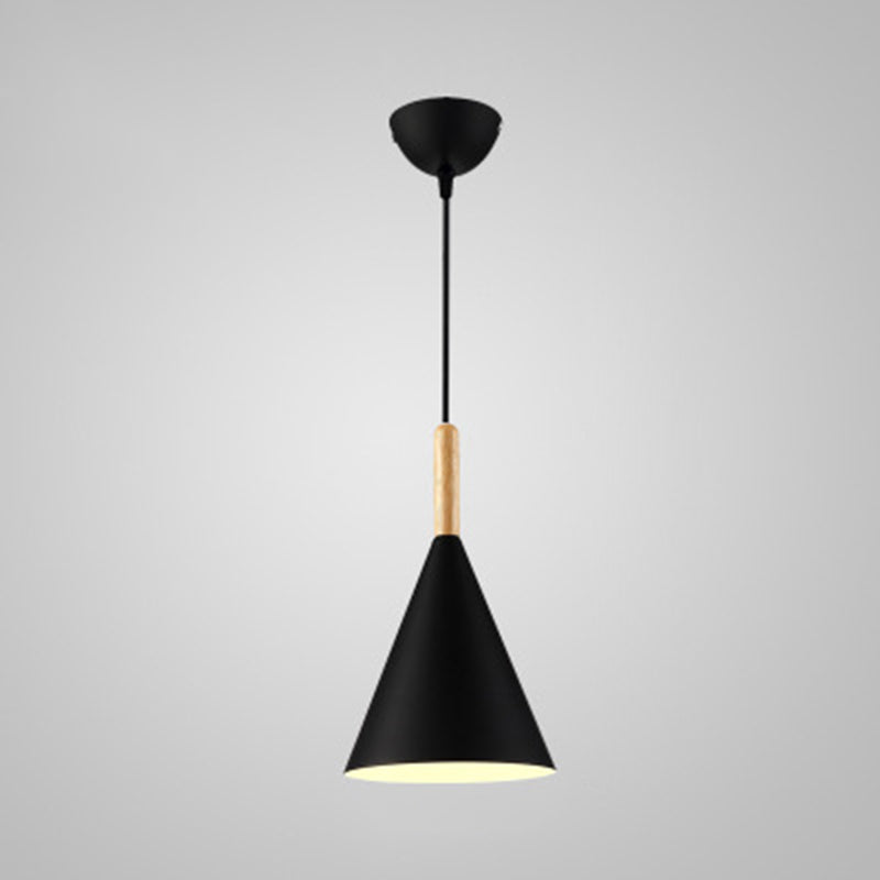 Metal Tapered Hanging Light Nordic Style 1 Light  Restaurant Ceiling Pendant Lamp  with Wooden Top