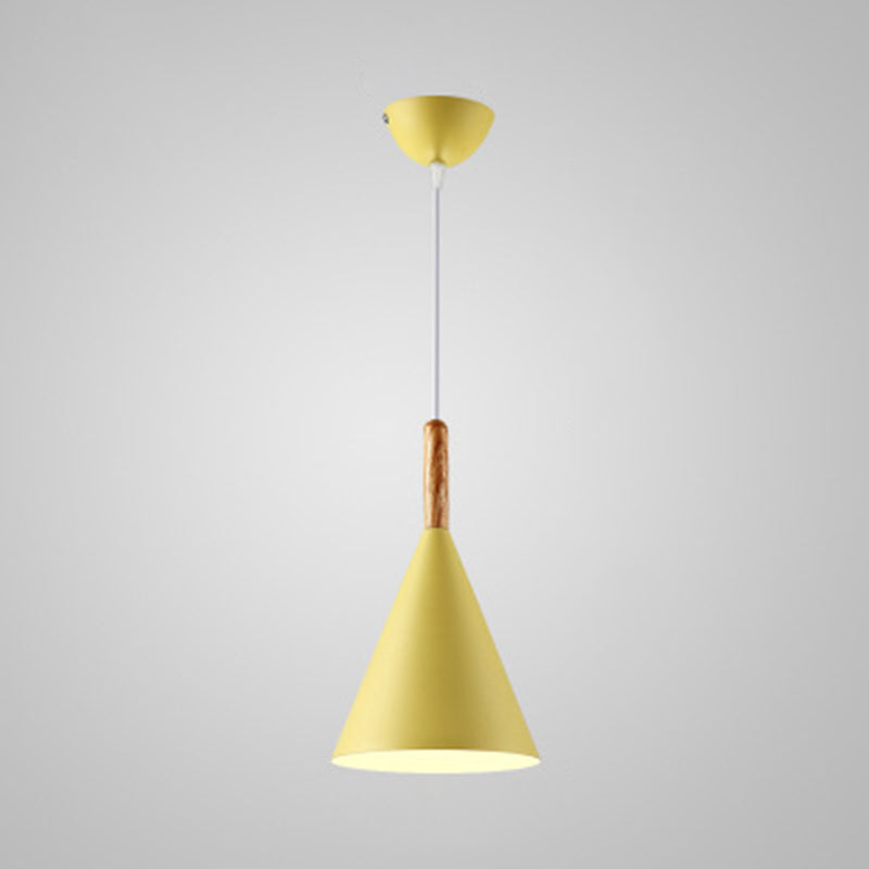 Metal Tapered Hanging Light Nordic Style 1 Light  Restaurant Ceiling Pendant Lamp  with Wooden Top