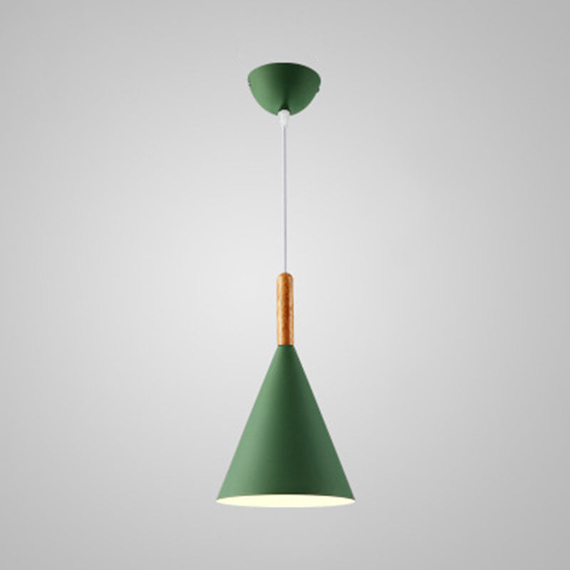 Metal Tapered Hanging Light Nordic Style 1 Light  Restaurant Ceiling Pendant Lamp  with Wooden Top