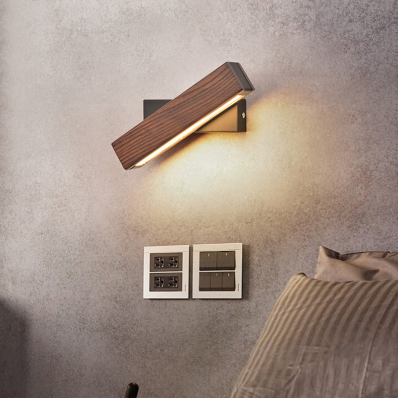 Modern Indoor Wall Sconce LED Rectangular Wooden Wall Lamp for Bedside with Adjustable Head