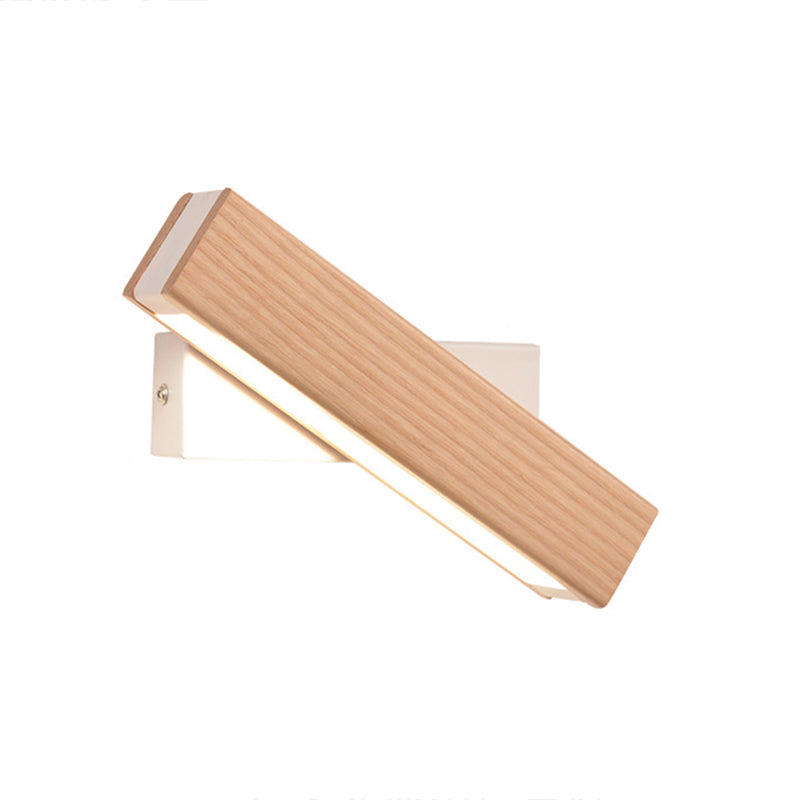 Modern Indoor Wall Sconce LED Rectangular Wooden Wall Lamp for Bedside with Adjustable Head