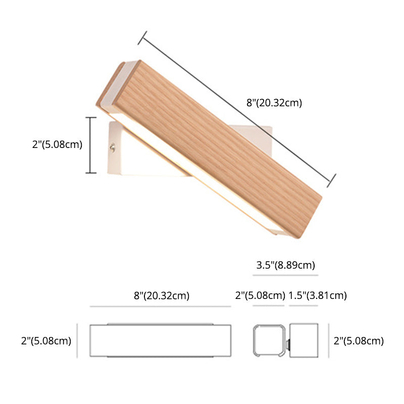 Modern Indoor Wall Sconce LED Rectangular Wooden Wall Lamp for Bedside with Adjustable Head