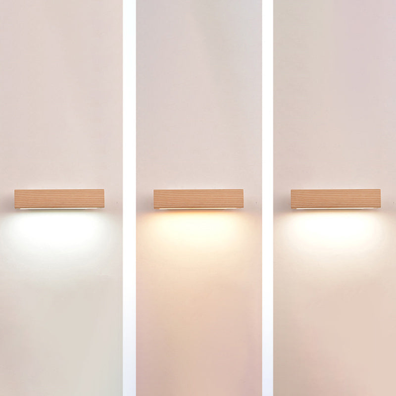 Modern Indoor Wall Sconce LED Rectangular Wooden Wall Lamp for Bedside with Adjustable Head