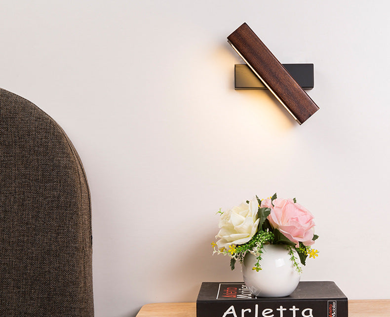 Modern Indoor Wall Sconce LED Rectangular Wooden Wall Lamp for Bedside with Adjustable Head