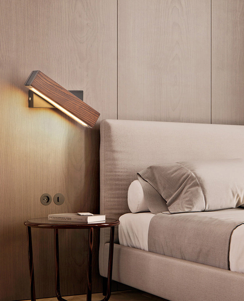 Modern Indoor Wall Sconce LED Rectangular Wooden Wall Lamp for Bedside with Adjustable Head
