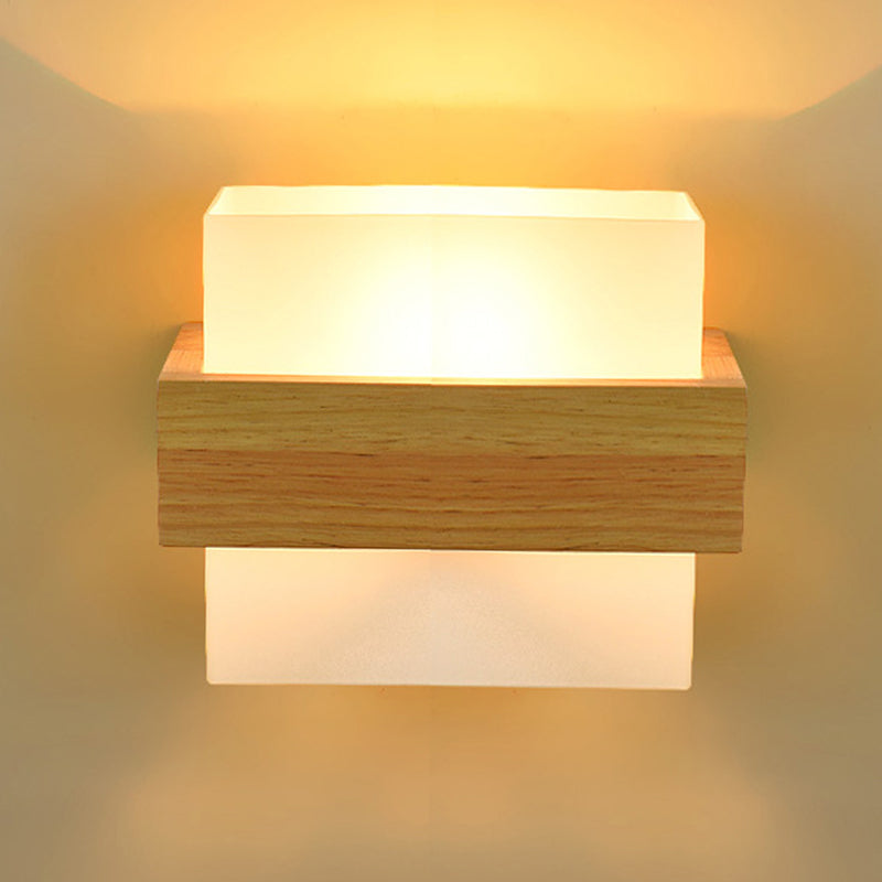 Gamique en bois de style minimalisme contemporain Éclairage d'éclairage de nuance en verre blanc givré pour chambre à coucher