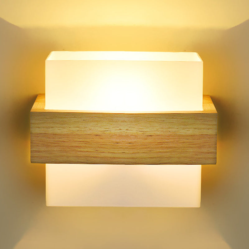 Gamique en bois de style minimalisme contemporain Éclairage d'éclairage de nuance en verre blanc givré pour chambre à coucher