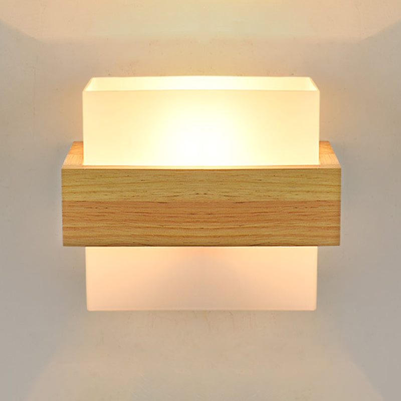 Gamique en bois de style minimalisme contemporain Éclairage d'éclairage de nuance en verre blanc givré pour chambre à coucher