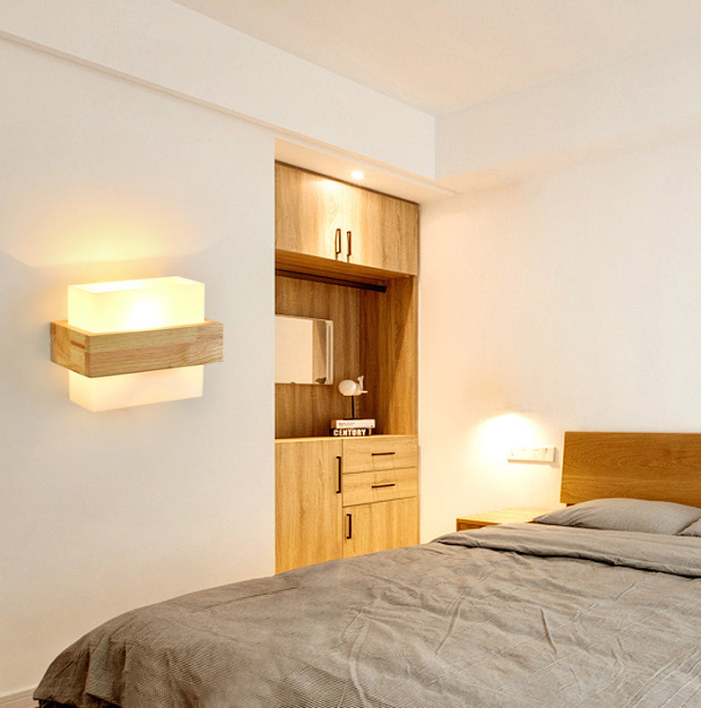 Gamique en bois de style minimalisme contemporain Éclairage d'éclairage de nuance en verre blanc givré pour chambre à coucher