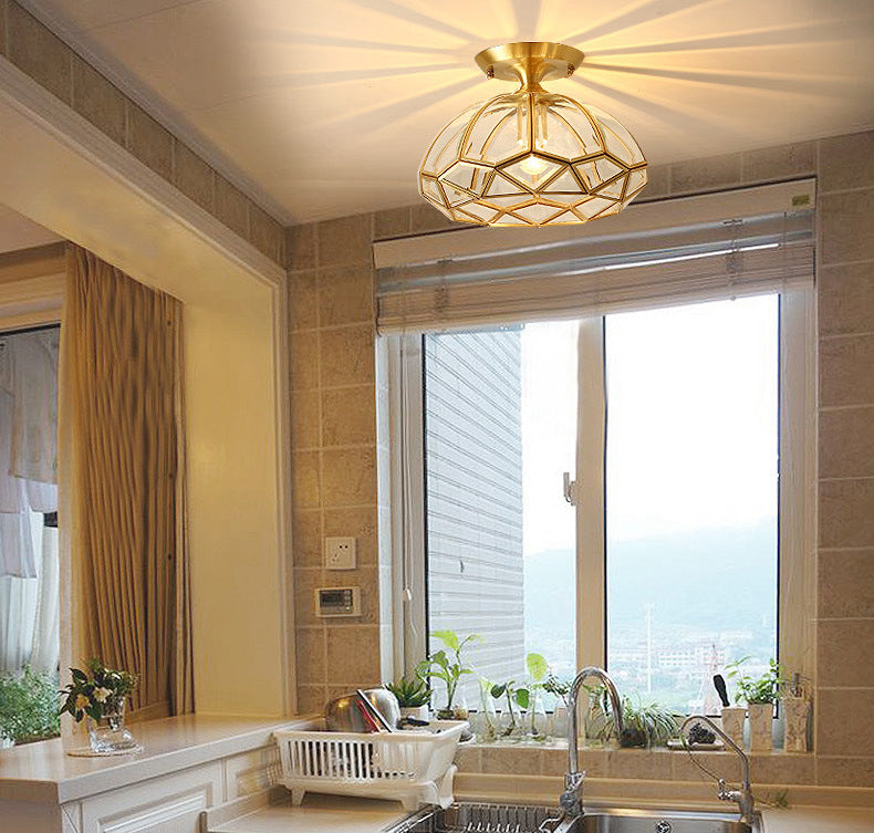 Beveled Aisle Semi Flush Mount Lighting Classic Style Glass Brass Semi Flush Mount Light