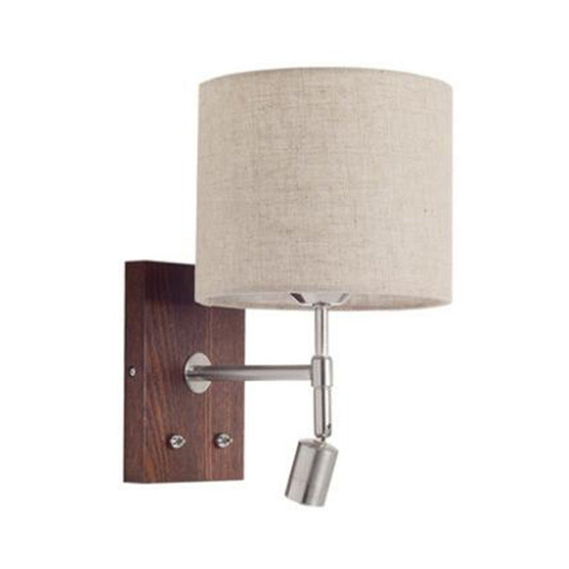 Cylinder Fabric Shade Bedside Reading Wall Light 2-Lights Wooden Simplicity Wall Sconce