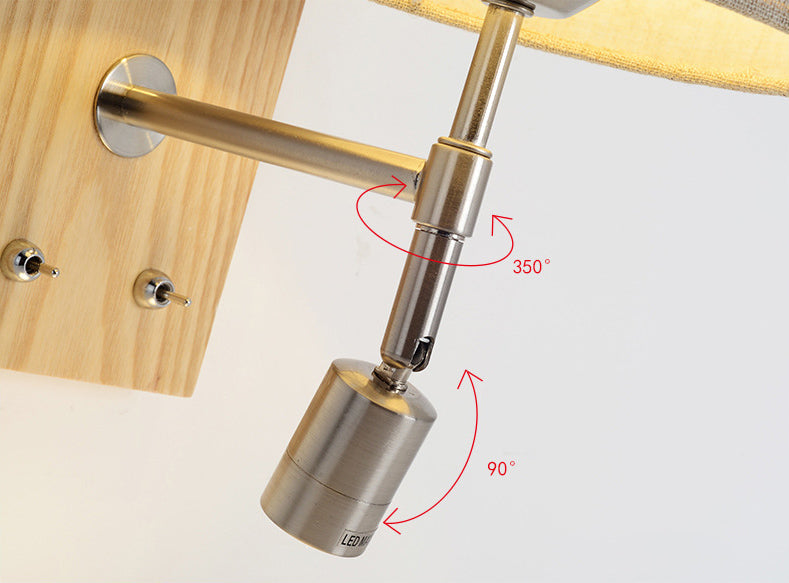 Cylinder Fabric Shade Bedside Reading Wall Light 2-Lights Wooden Simplicity Wall Sconce