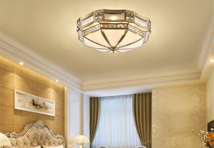Lampadario da incasso in vetro ombreggiato Illuminazione tradizionale da incasso per soggiorno in ottone