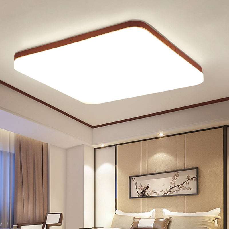 Ultrathin Wooden Ceiling Flush Mount Lighting Simplicity Red Brown Flush Lamp for Dining Room