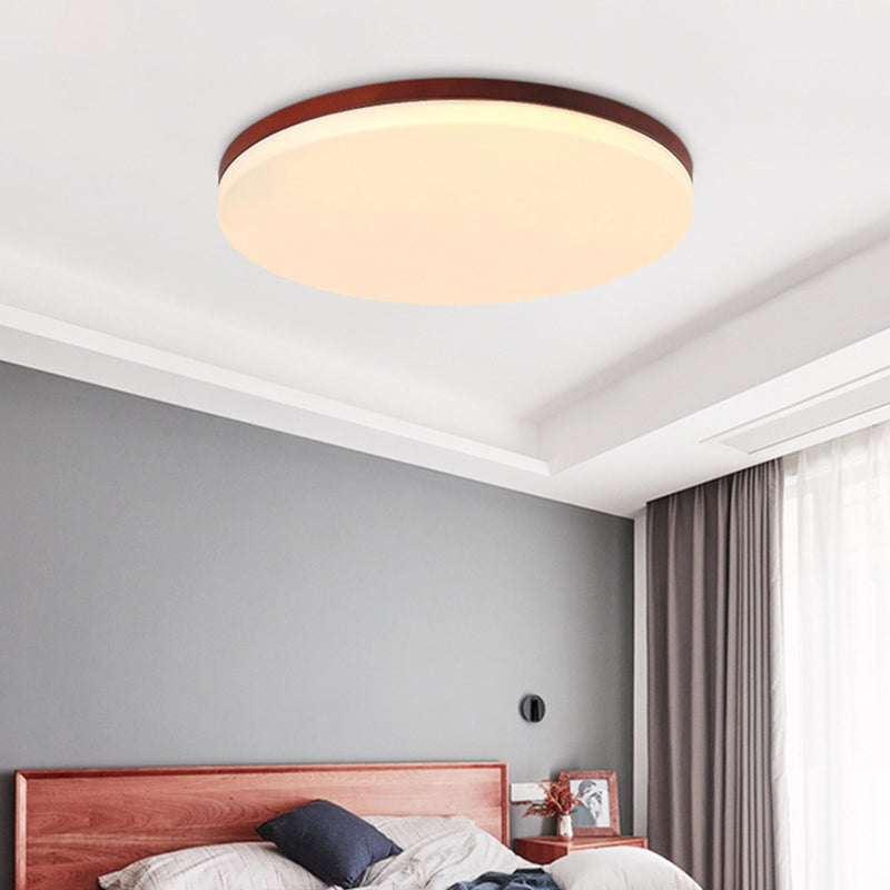 Ultrathin Wooden Ceiling Flush Mount Lighting Simplicity Red Brown Flush Lamp for Dining Room