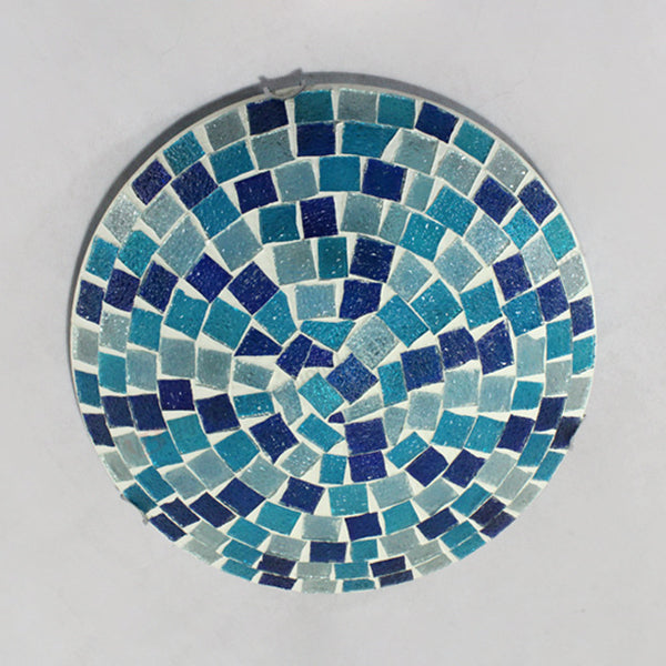 Plafonnier rond style Tiffany 12"/16" W en verre teinté, 1 ampoule, plafonnier encastré avec décor de coquille en bleu/bleu ciel