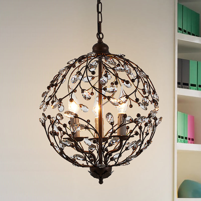 Crystal Globe Kroonluchter Hedendaagse 3 bollen zwart/bronzen hangend hanglampje voor eetkamer