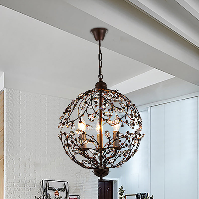 Crystal Globe Chandelier Contemporary 3 Bulbs Black/Bronze Hanging Pendant Light for Dining Room